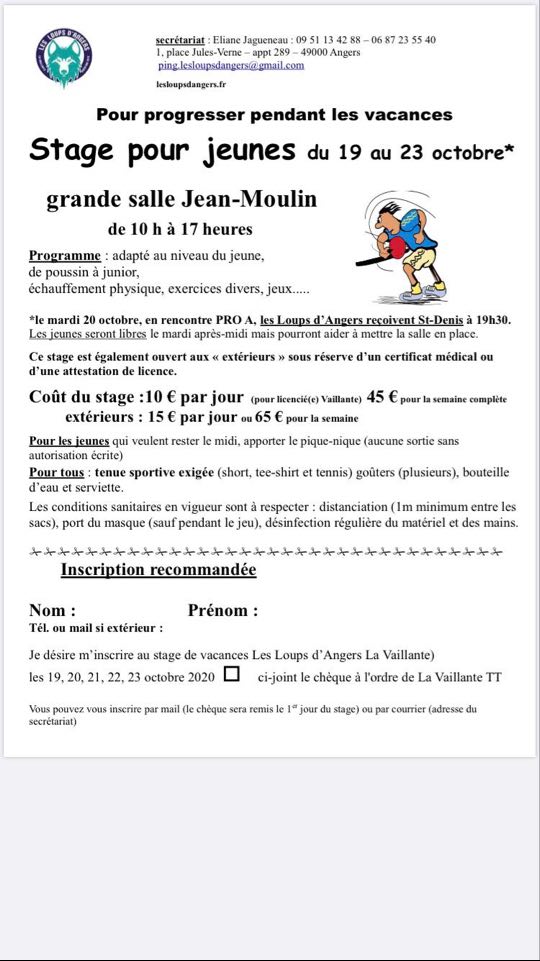 540px x 961px - Stage durant les vacances de la Toussaint â€“ Les Loups d'Angers